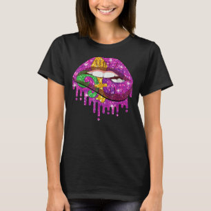 Mardi Gras Lips Queen Carnival Purple & Gold Fleur T-Shirt