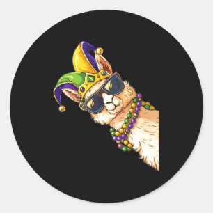 Mardi Gras Llama Sungles Funny Mardi Gras Costumes Classic Round Sticker