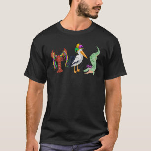 Mardi Gras Louisiana Crawfish Crocodile Pelican 1 T-Shirt