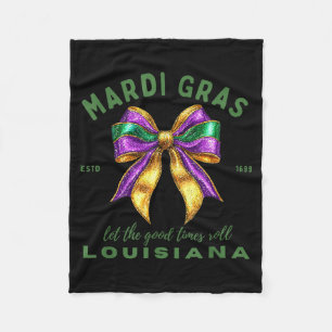 Mardi Gras Louisiana Est 1699 Cute Coquette Bow Ma Fleece Blanket