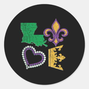 Mardi Gras Love Distressed Party Beads Louisiana N Classic Round Sticker