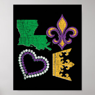Mardi Gras Love Distressed Party Beads Louisiana N Poster