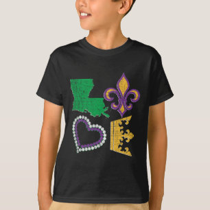 Mardi Gras Love Distressed Party Beads Louisiana N T-Shirt