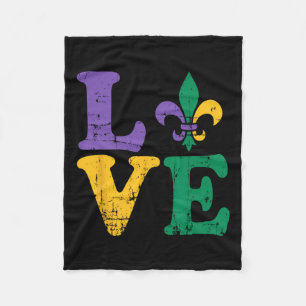 Mardi Gras Love Fleur De Lis Fleece Blanket