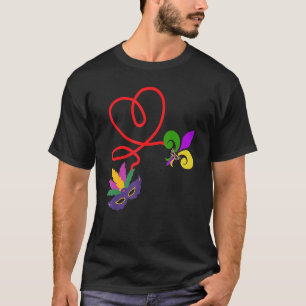 Mardi Gras Love Heart Mask and Fleur De Lis 1 T-Shirt