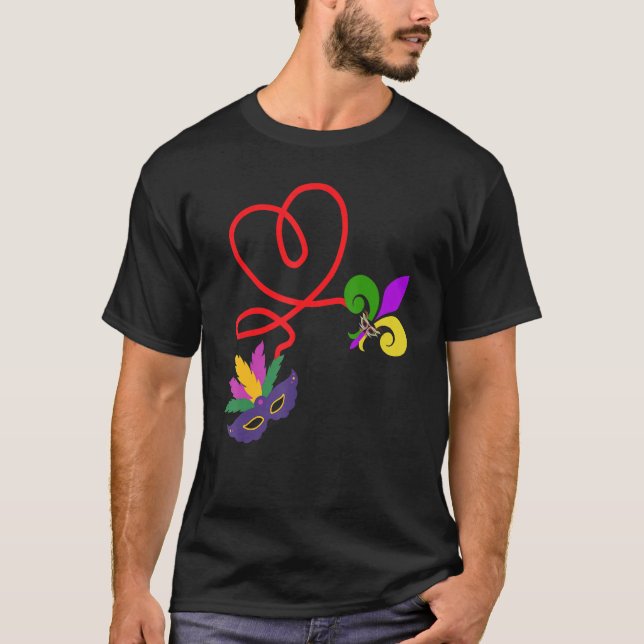 Mardi Gras Love Heart Mask and Fleur De Lis 1 T-Shirt (Front)