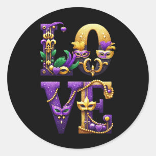 Mardi Gras Love Letters Outfit Costume Men Women M Classic Round Sticker