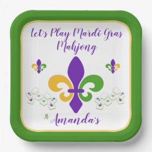 Mardi Gras Mahjong NAME Green Gold Purple Fleur de Paper Plate