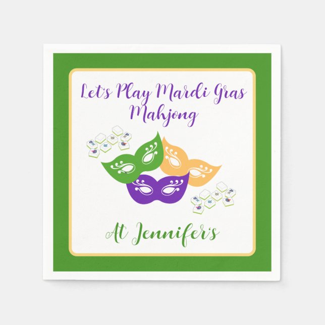 Mardi Gras Mahjong PERSONALIZE Green Gold Purple  Napkin (Front)