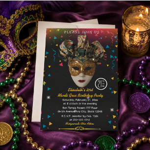 Mardi Gras Mask 21st Birthday Party Invitation