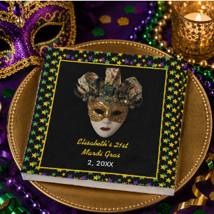 Mardi Gras Mask 21st Birthday Party Napkin
