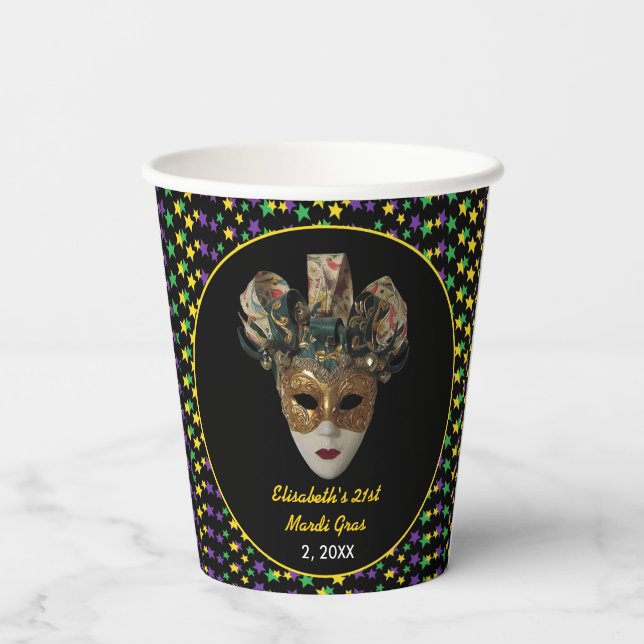 Mardi Gras Mask  21st Birthday Party Paper Cups (Back)