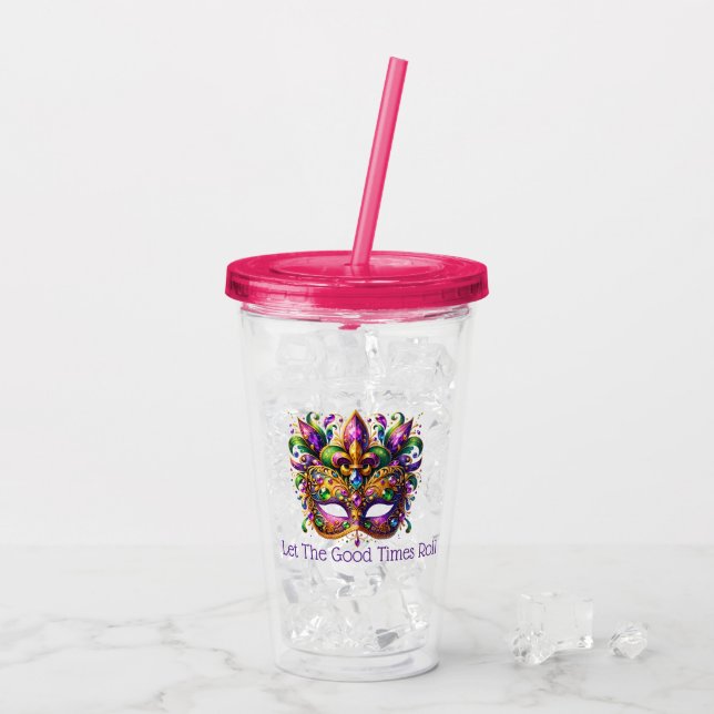 Mardi Gras Mask Acrylic Tumbler & Straw (Back Ice)