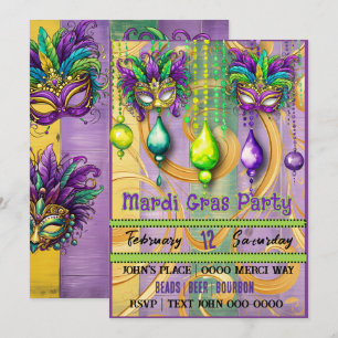 Mardi Gras Mask and Beads Party Invitation