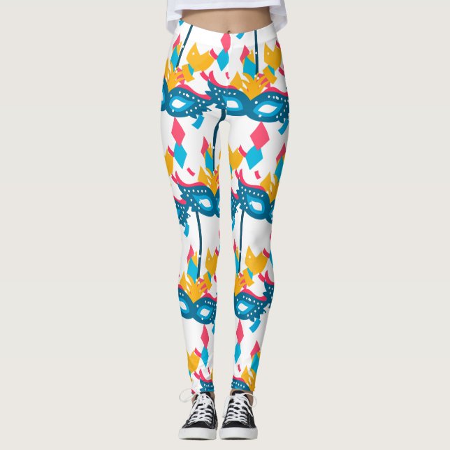 Mardi Gras  Mask And Confetti Leggings (Front)