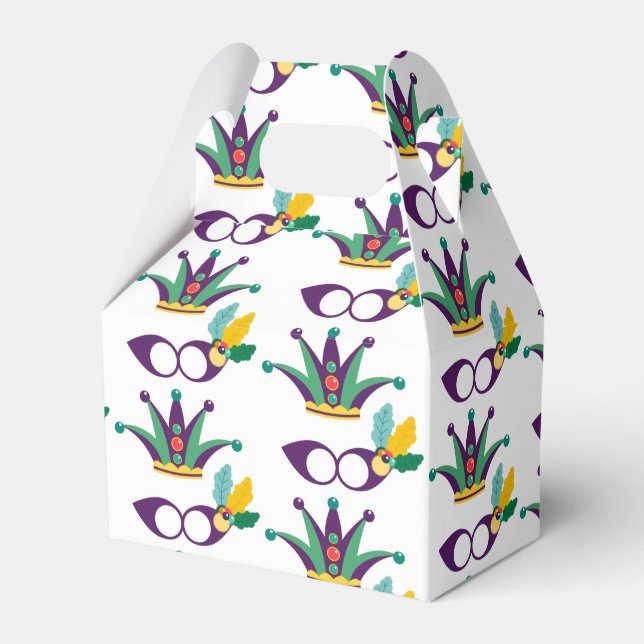 Mardi Gras Mask and Crown Festival Pattern Favor Box (Front Side)