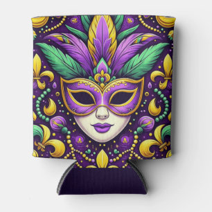 Mardi Gras mask/beads/fleur de lis Can Cooler