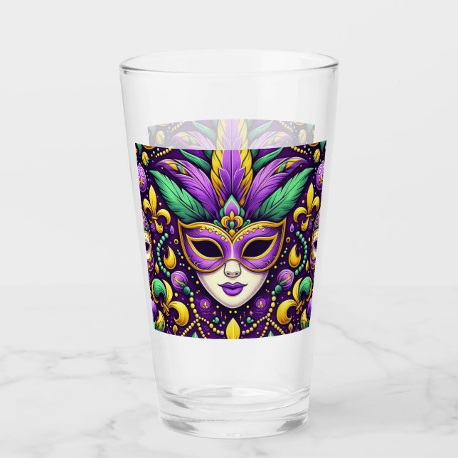 Mardi Gras mask/beads/fleur de lis Glass (Front)