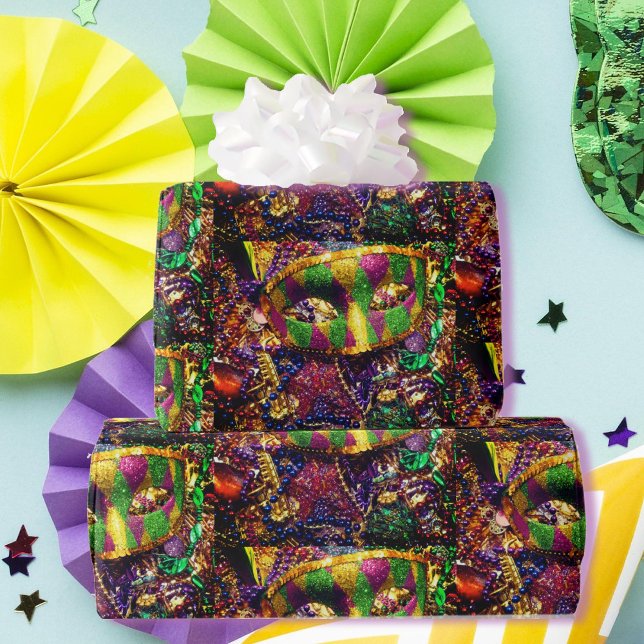 Mardi Gras Mask Beads Large Scale Carnival Wrapping Paper (Creator Uploaded)