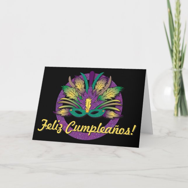 Mardi Gras Mask Birthday - Spanish Card (Front)