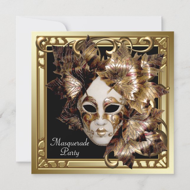 Mardi Gras Mask Black Gold Masquerade Party Invitation (Front)
