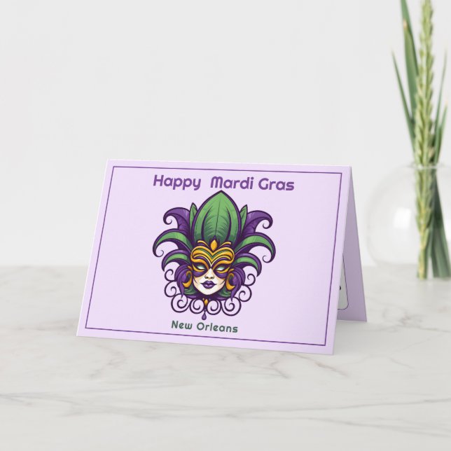 💚💜💛 Mardi Gras Mask Card (Front)