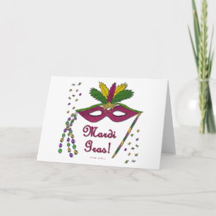 Mardi Gras Mask Feather Beads Card