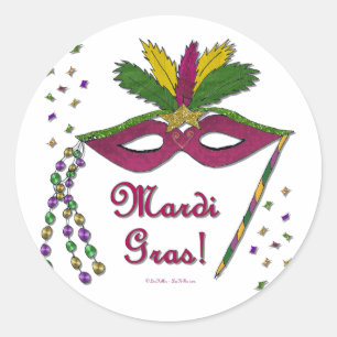 Mardi Gras Mask Feather Beads Classic Round Sticker