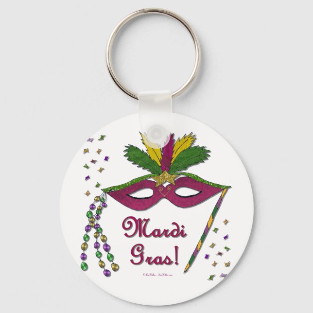 Mardi Gras Mask Feather Beads Keychain (Front)