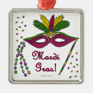 Mardi Gras Mask Feather Beads Metal Ornament
