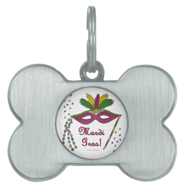 Mardi Gras Mask Feather Beads Pet Tag (Front)