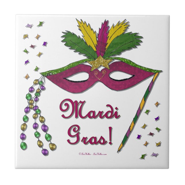Mardi Gras Mask Feather Beads Tile (Front)