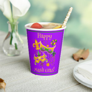 Mardi Gras Mask Fleur de Lis Beads King Cake Paper Cups