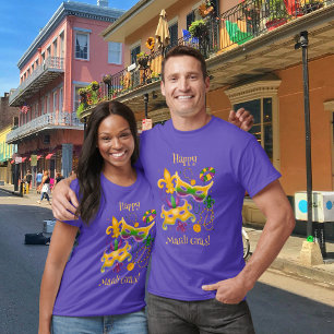 Mardi Gras Mask Fleur de Lis Beads King Cake T-Shirt