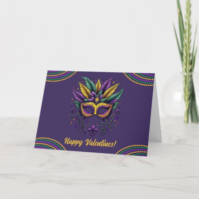 Mardi Gras Mask For Valentines Holiday Card (Front)