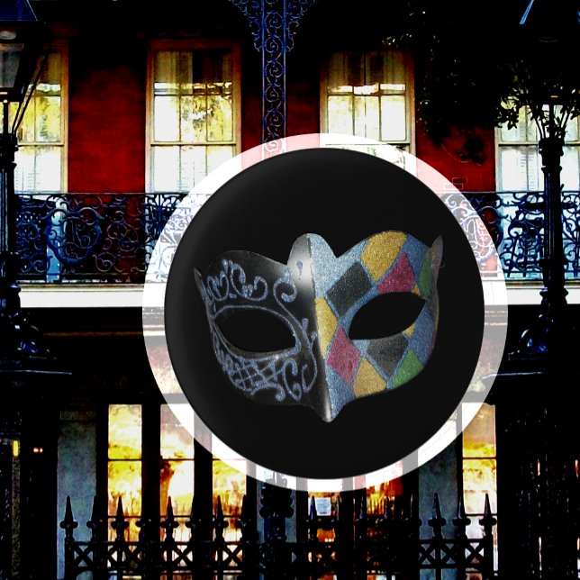 Mardi Gras Mask Harlequin, Scrollwork Pattern  1 Inch Round Button (Creator Uploaded)