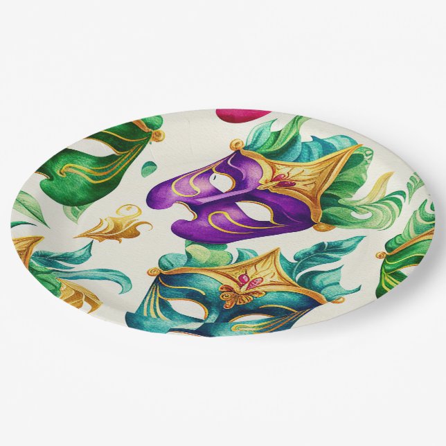 Mardi Gras Mask paper plates (Angled)