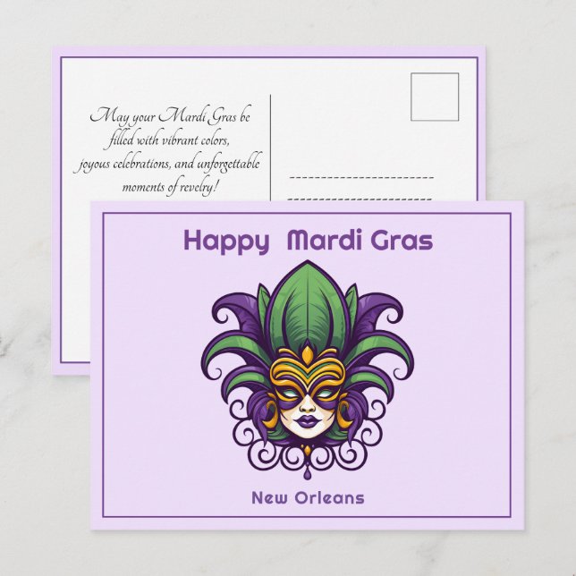💚💜💛 Mardi Gras Mask Postcard (Front/Back)