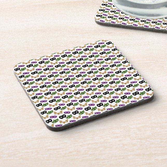 Mardi Gras Mask Purple Green Faux Gold Black Coaster (Left Side)