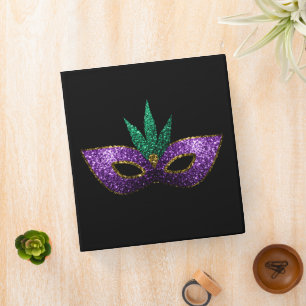 Mardi Gras Mask Purple Green Gold Sparkles black Binder