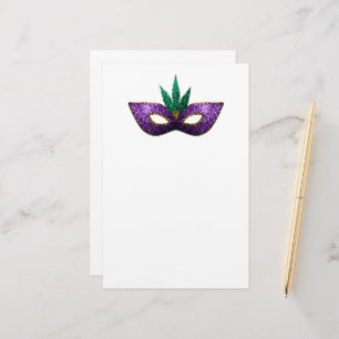 Mardi Gras Mask Purple Green Gold Sparkles Stationery
