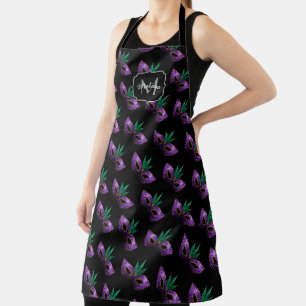 Mardi Gras Mask Purple Green Sparkles Monogram Apron