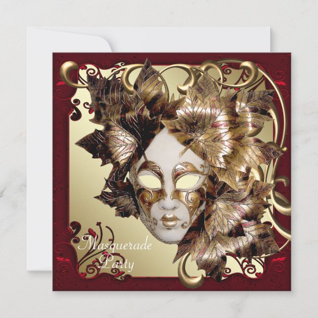 Mardi Gras Mask Red Black Gold Masquerade Party Invitation (Front)