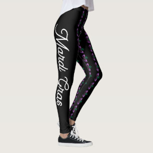 Mardi Gras Mask Sparkles Purple Green Custom text Leggings