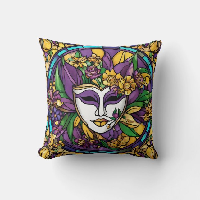 Mardi Gras Mask Throw Pillow (Front)