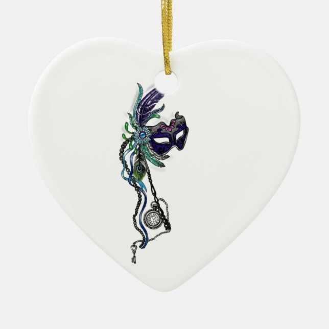 Mardi Gras Mask with pocket watch Ceramic Ornament (Front)