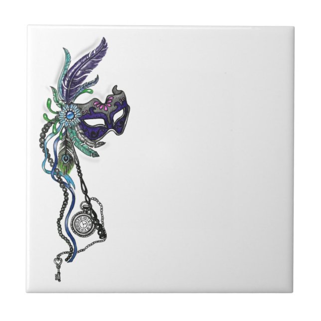 Mardi Gras Mask with pocket watch Tile (Front)