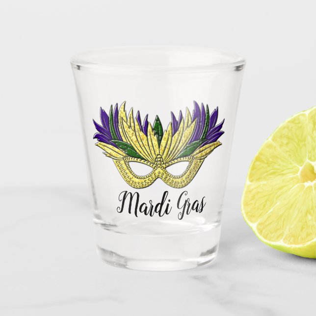 Mardi Gras Mask Your Text Shot Glass (Front)