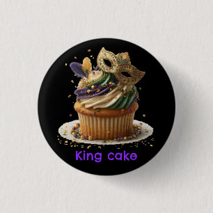 Mardi Gras Masked Cupcake Celebration 1 Inch Round Button
