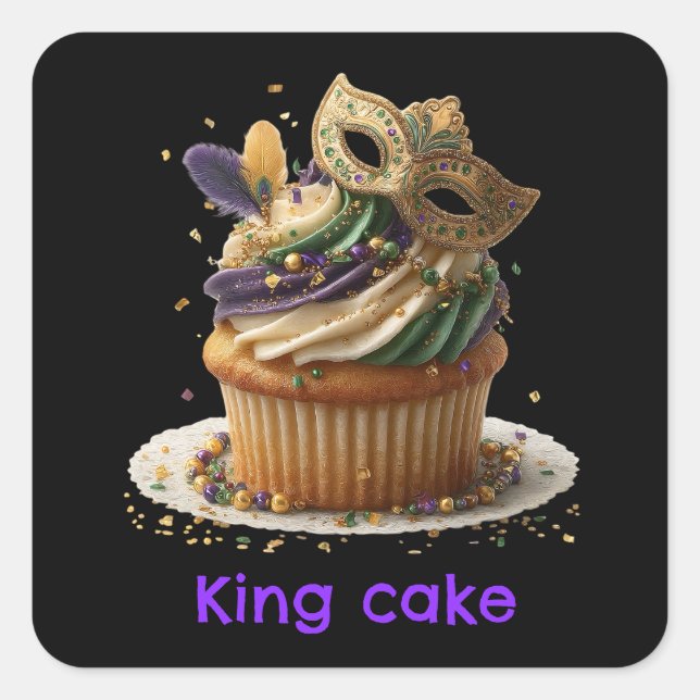 Mardi Gras Masked Cupcake Celebration Square Sticker (Front)